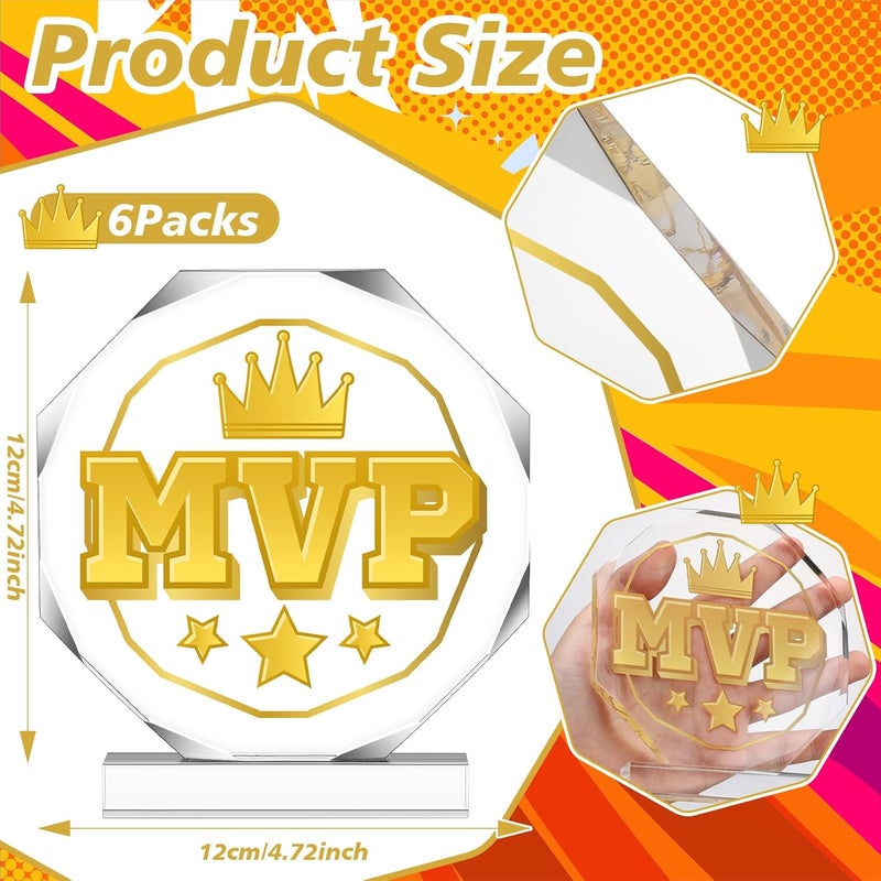 Anglechic 6 Pack Sports Trophy Acrylic Award Medals 4.72 x 4.72 Inch Sports Contest Trophies Bulk Plaques Team Prize Gift Trophies for Competition - Image 2